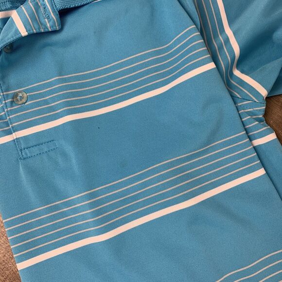 Slazenger Polo Shirt Mens Large Blue White Striped Golf Short Sleeve Stretch - Picture 10 of 10